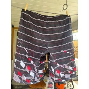Y2K Anchor‎ Blue Striped Board Shorts Geometric Accents Swim Trunks Size 32